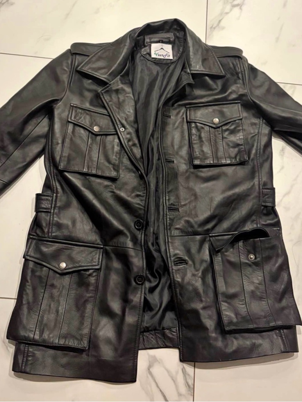 Black Leather Utility Jacket - Ventoti (Visible Label)